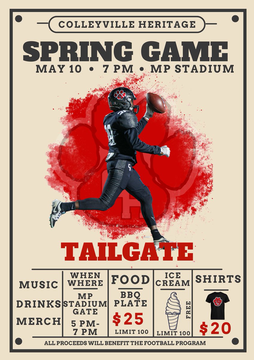 1 Day away from our Red vs. Black Game. Who you got????? Tailgate is going to be 🔥! Thanks to Feed Store BBQ and TX Creamery for sponsoring our tailgate!!!