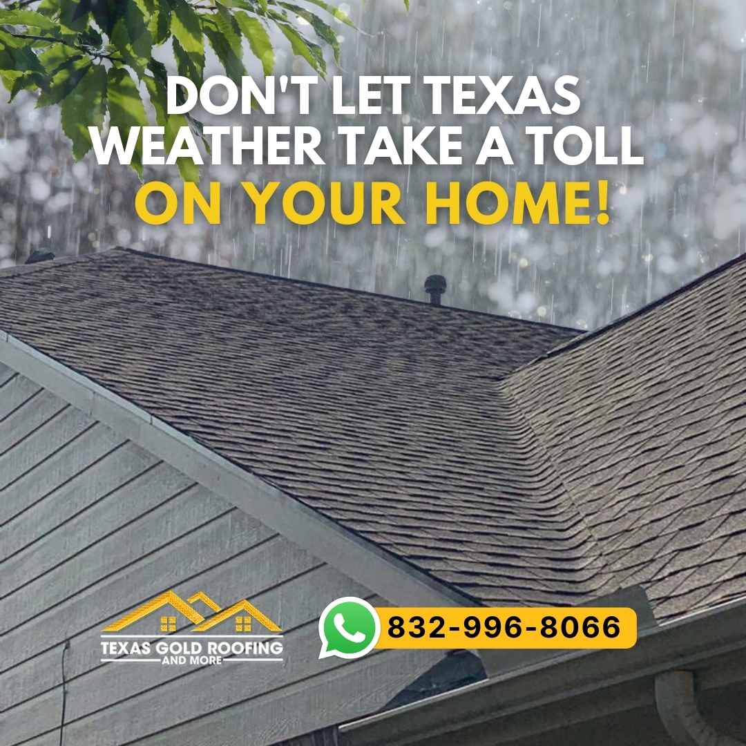 🌧️ Don't let Texas weather take a toll on your home! A strong roof is your shield against the elements. Trust Texas Gold Roofing to keep your home safe and secure in any weather condition. Contact us today! #ProtectYourHome #TexasWeather #StrongRoof #TexasGoldRoofing