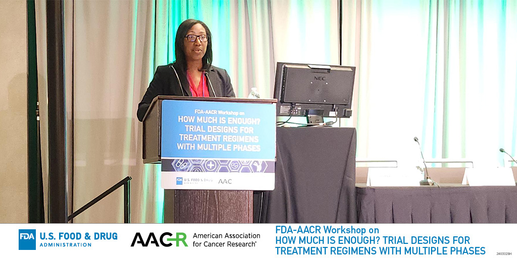 AACR Past President Elizabeth Jaffee moderates this session on Optimizing Perioperative Treatment Regimens at the FDA-AACR workshop on trial design. @JhanelleGray of @MoffittNews introduces the session. #AACRSciencePolicy @DrLizJaffee @HopkinsKimmel