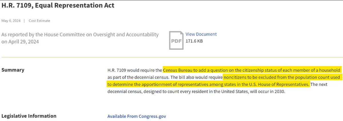 Misleading wording. Thanks to @ProfessorF for clarifying the backwards speak in this bill.
@HouseGOP voted in support of #AmericanCitizens, not #IllegalAliens. Counting in the census is a good idea, IF the residents of each household are honest about who lives there and what…