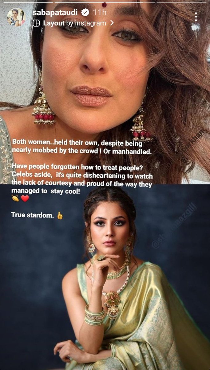 When Saif Ali khan sister say true stardom about #SHEHNAAZGILL and #kareenakapoorkhan And praise @ishehnaaz_gill and kareena compatibility to manage their personality in this cruel world 🌎 m super duper proud of @ishehnaaz_gill