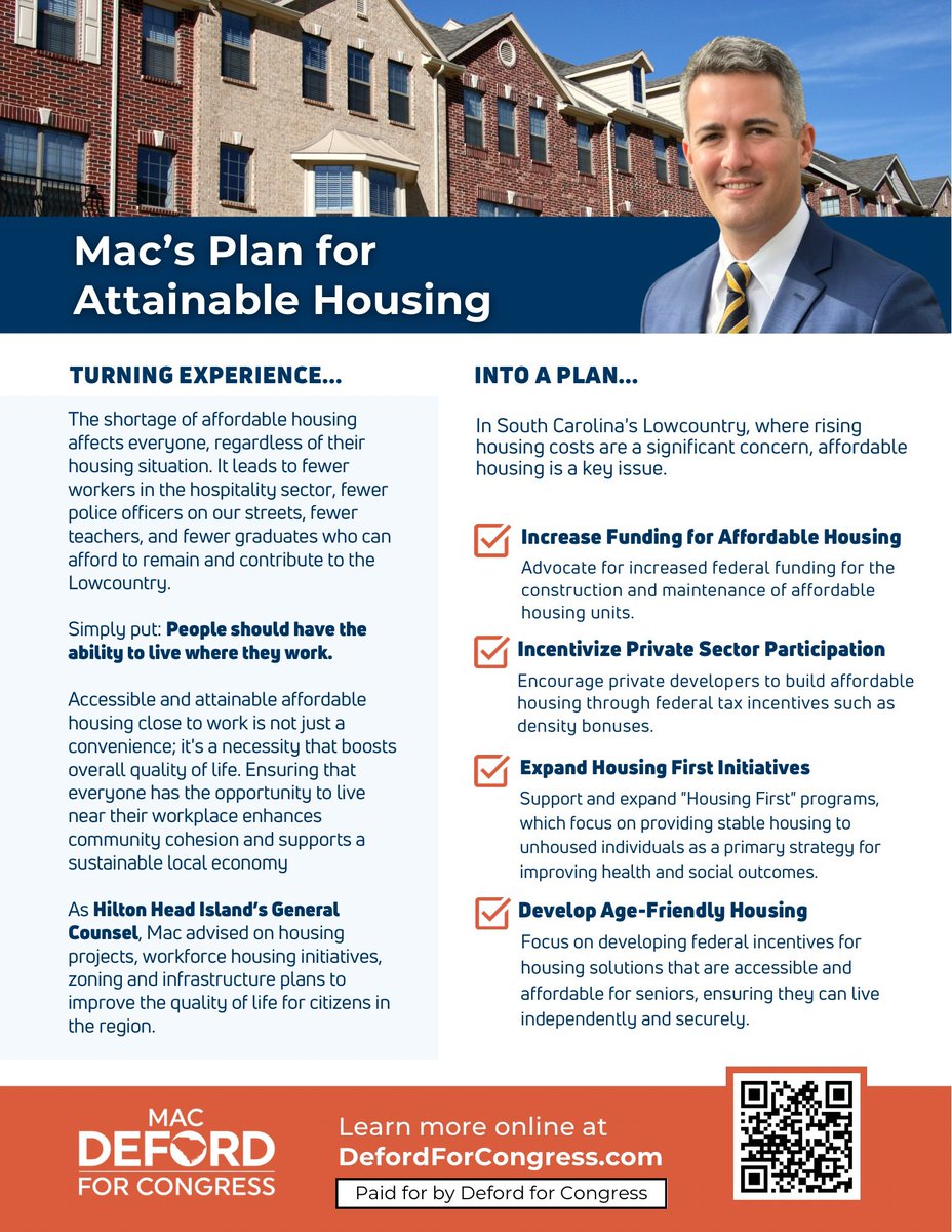 Mac is on a mission for #SC01. Today, he is announcing his plan to tackle the housing crisis in the Lowcountry. As a former top attorney for Lowcountry local governments, Mac has the experience needed to represent #SC01 and implement real plans in Congress to deliver big results…