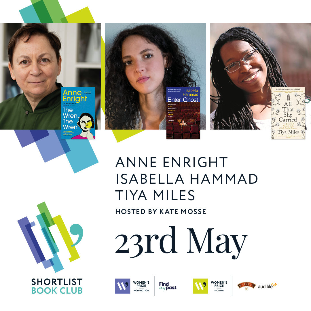 One week to go until #AllThatSheCarried author @tiyamiles speaks with other @WomensPrize shortlistees Anne Enright and Isabella Hammad in a joyous Book Club event, hosted by @katemosse ✨ 📍 Online 📅 23rd May 🕖 7-8:15pm 🎟️bit.ly/3vxZ3Yt