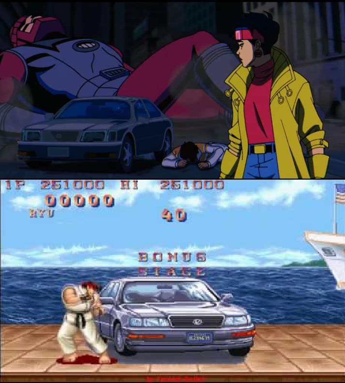 ShotoGamer's tweet photo. Marvel kinda throw in a #SFII easter egg in the latest #Xmen, #XMen97 in the scene where Jubilee appeared. A #SF2 reference to one of #StreetFighter2 #BonusGame the #CarBonus. #XMen92 #StreetFighterII #SF2BonusStage https://t.co/k8omx37Da9