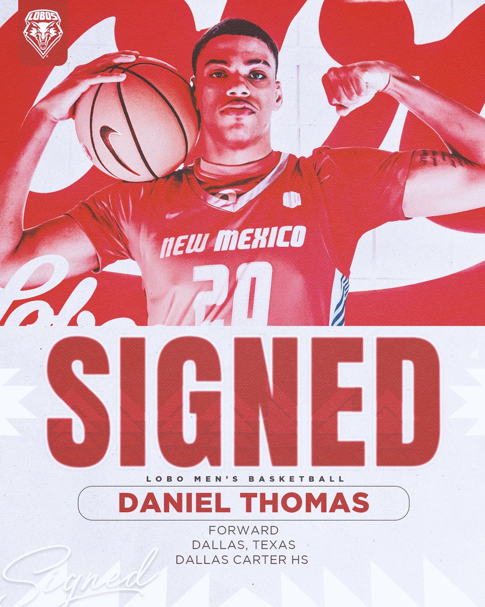 🖊️🐺🏀 Welcome to New Mexico Daniel Thomas! The 6-8 all-state forward from Texas joins our 2024 recruiting class! #GoLobos INFO: shorturl.at/xzYZ8