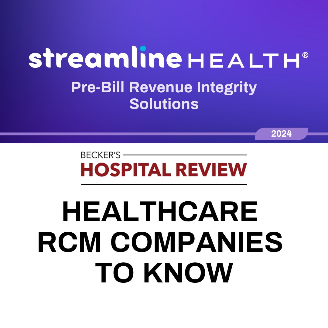 Streamline Health (@strm_health) on Twitter photo We are grateful to be recognized as one of the healthcare revenue cycle management companies to know in 2024 by <a href="/BeckersHR/">Becker's Hospital Review</a>. Find out how we’ve helped recover over $250M in revenue for our clients: bit.ly/4aioxr8
See the full 2024 list here: bit.ly/3WwbS0v We are grateful to be recognized as one of the healthcare revenue cycle management companies to know in 2024 by <a href="/BeckersHR/">Becker's Hospital Review</a>. Find out how we’ve helped recover over $250M in revenue for our clients: bit.ly/4aioxr8
See the full 2024 list here: bit.ly/3WwbS0v