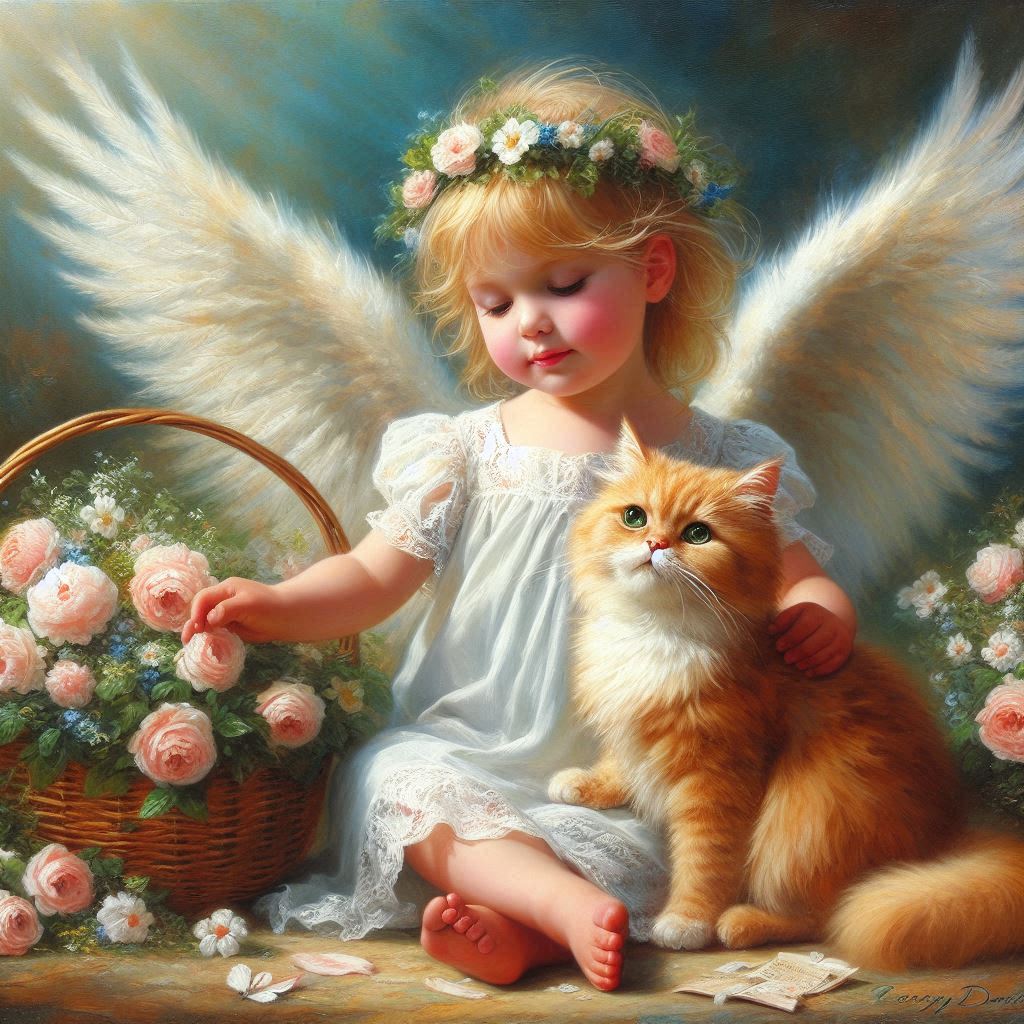 #AIArtistCommunity #AIArt #AIArtworks #AIartgallery #AIartists #ai #aiart #aiartwork #digitalart #aigenerated #dalle3art #generativeai #generativeart #AI #littleangel #angel #cat #orangecat #rose #flowerbasket #basket