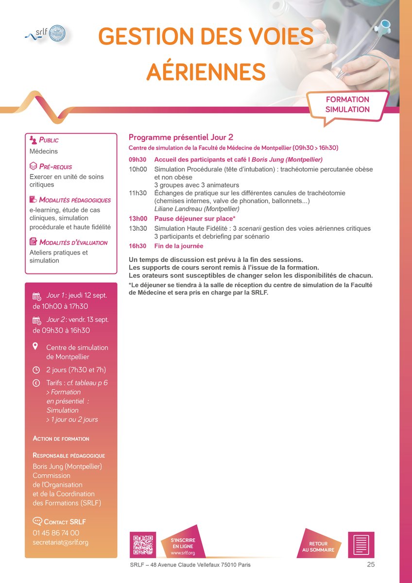 Gestion des voies aériennes. Une formation sur 2 jrs, du 12 au 13 septembre, au Centre de Simulation de Montpellier. 🍀 Bon à savoir : formation éligible à une prise en charge ! 😲 Public : Jeune, Médecin Découvrir le programme : 👇👇 Inscription : zurl.co/BkmK