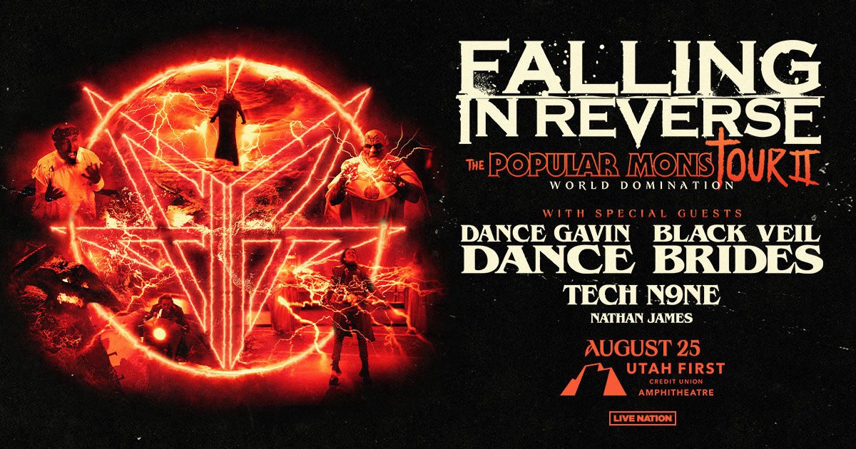 utahfirstamp's tweet photo. GET TIX 🚨 Use code 'UTAH24' to snag tickets to Falling In Reverse on 8/25 with @DGDtheband, #blackveilbrides, @TechN9ne & #NathanJames!
🎫 https://t.co/qR3wnq2kyY https://t.co/b2Nk06zvbh