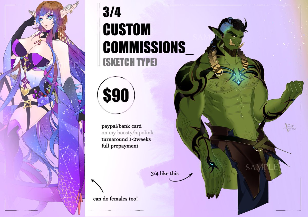 Egreseven's tweet image. [$90 CUSTOM COMMISSIONS] 🪷open

hii! I&apos;m open for 3/4 custom commissions sketch type (as display examples, all colored)✨

- Boosty/hipolink only (pay with PayPal/bank card there)
- DM to claim!  
- for commercial usage price x2    

 #commissionsopen #customcommissions