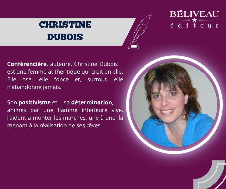 #AuteursExtraordinaires Avez-vous envie de sortir de la dépression et d'apporter de l'inspiration dans votre vie? Découvrez Christine Dubois!

#AuteursAuthentiques
#AuteursQuébécois
#LivrePalpitant
#Dépression