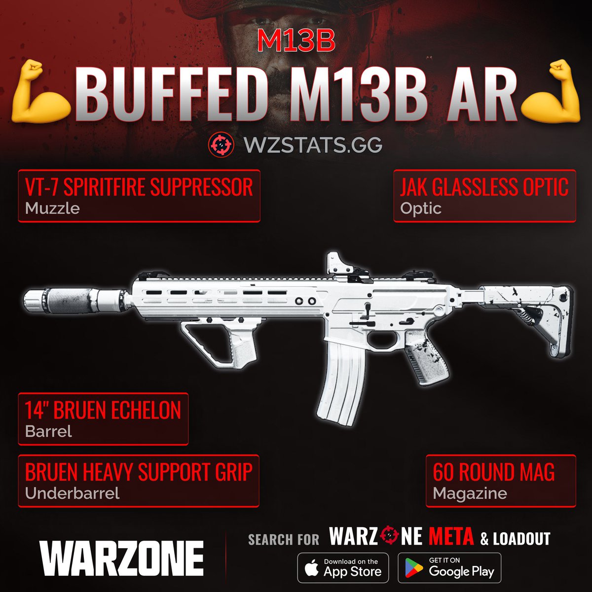 ‼️🚨 BUFFED M13B AR IN WARZONE 🚨‼️

💪 The BUFFED M13B is ABSOLUTELY AMAZING in #Warzone now! 💯

📈 It got a BIG DAMAGE BUFF & it’s ONE OF THE FASTEST TTK ARs now! 🔥

✅ SUPER EASY TO USE
✅ Great TTK
✅ Large Mag