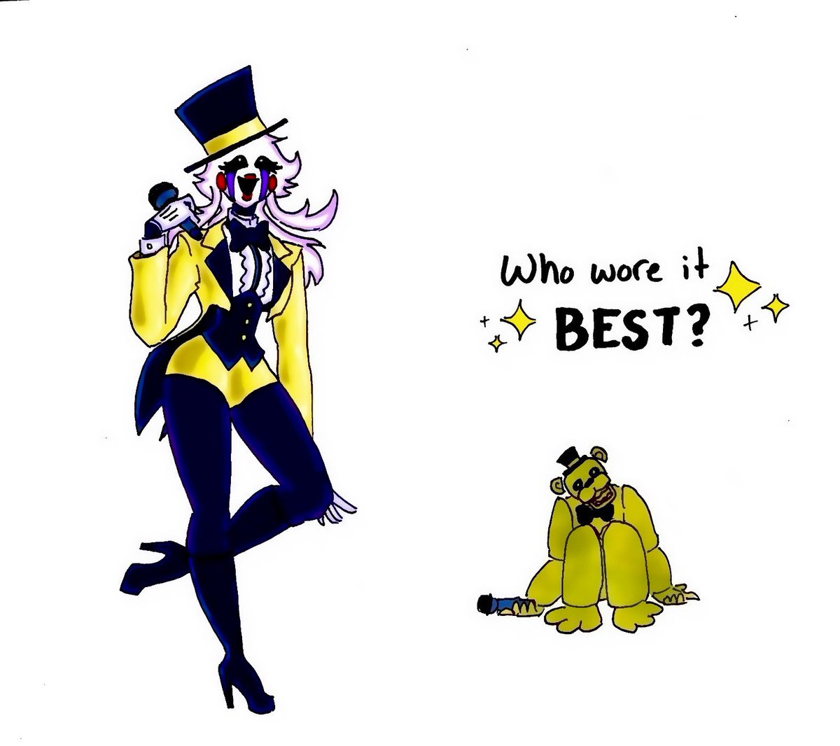 olliegrinding's tweet image. Men can’t have 💩, she took the top hat in the divorce! Puppet looks fly in a gold suit though so they can keep it…

#montyandfoxyshow #mgafs #puppetfanart #goldenfreddy #goldenfreddyfanart #faffs #fnaffanart
