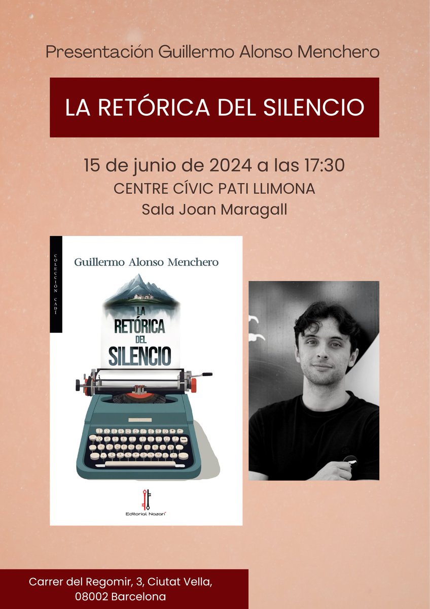 amics de bcn y alrededores, el 15 de junio estaré en el Centre Cívic Pati Llimona presentando la retórica del silencio el acto será a las 17:30 me haría muy feliz veros allí <3