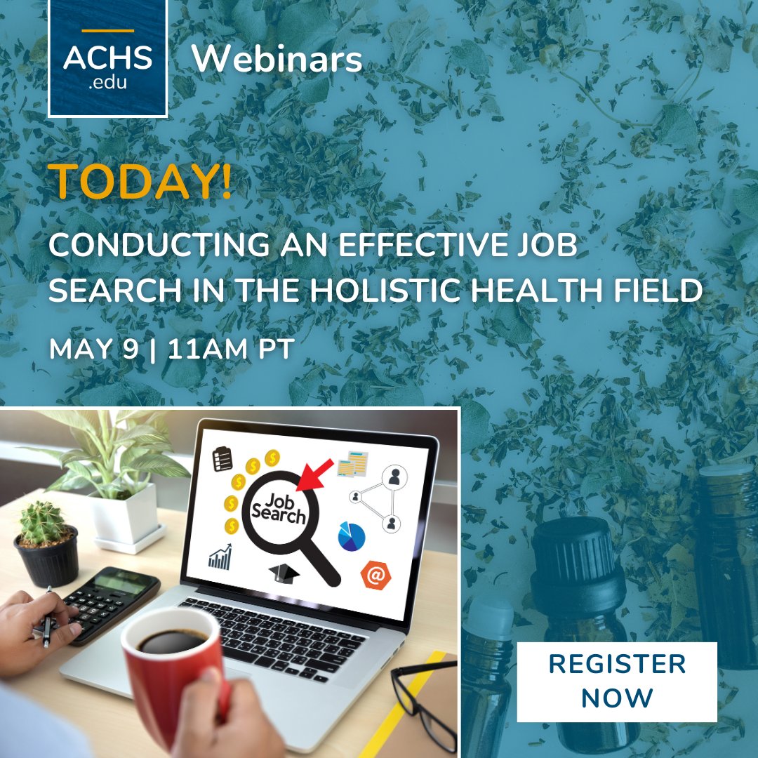 💻 Join us TODAY, May 9th at 11am PT, for a webinar where you'll learn how to conduct an effective job search that saves time and produces results.

Register: hubs.li/Q02wGRSn0

#ACHSWebinars #JobSearch #CareerServices #ACHS #EmploymentOpportunities #HolisticHealth