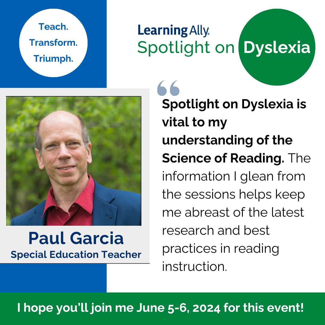 Meet Paul Garcia, Special Ed Teacher & @Learning_Ally #Educator Community member! 🌟 He'll introduce guest speakers at the 9th Spotlight on Dyslexia, June 5-6, 2024. Join us & register now at bit.ly/SPOD24 📚✨ #SPOD24 #Dyslexia