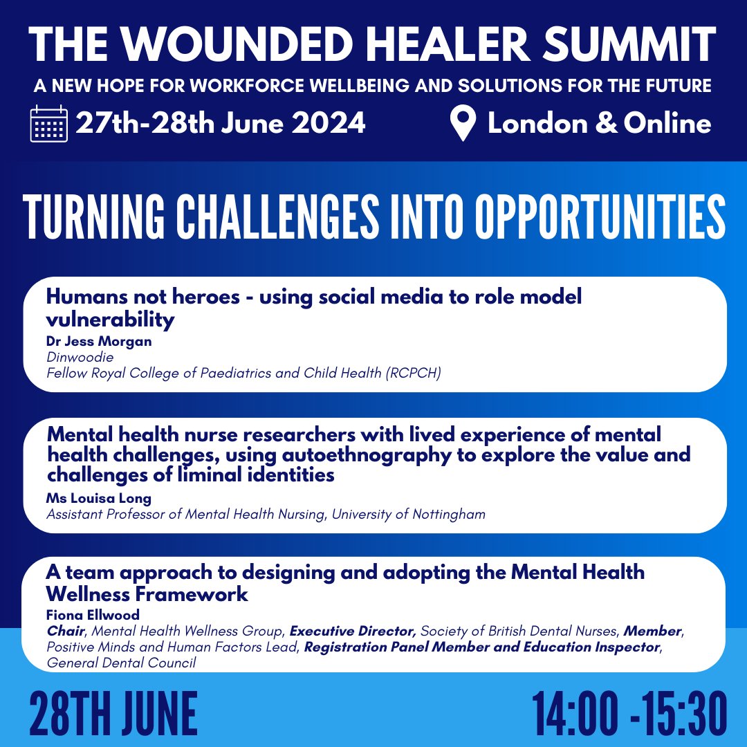 Are you interested in how healthcare professionals use their struggles to create opportunities for development? Join this session on day 2 of #WoundedHealer24! Book your place for the summit here: bit.ly/thewoundedheal…