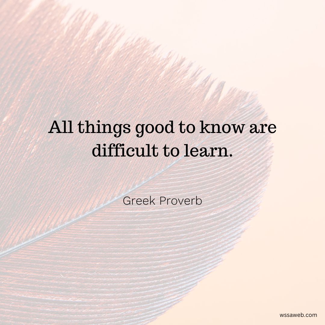 The path to greatness isn't always easy. 🤔 'All things good to know are difficult to learn'—words of wisdom from the Greek Proverb! #KnowledgeIsPower #DifficultRoads Lead to Amazing Destinations. Embark on your journey today! 🚀 wssaweb.com