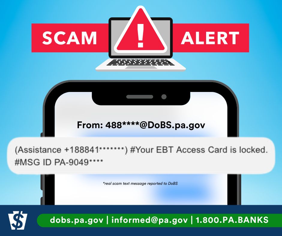 🚨 REMINDER 🚨 We've received several reports of scammers impersonating the PA Department of Banking and Securities. If you're worried about a message you've received, call us at 1 (800) PA-BANKS (800-722-2657).