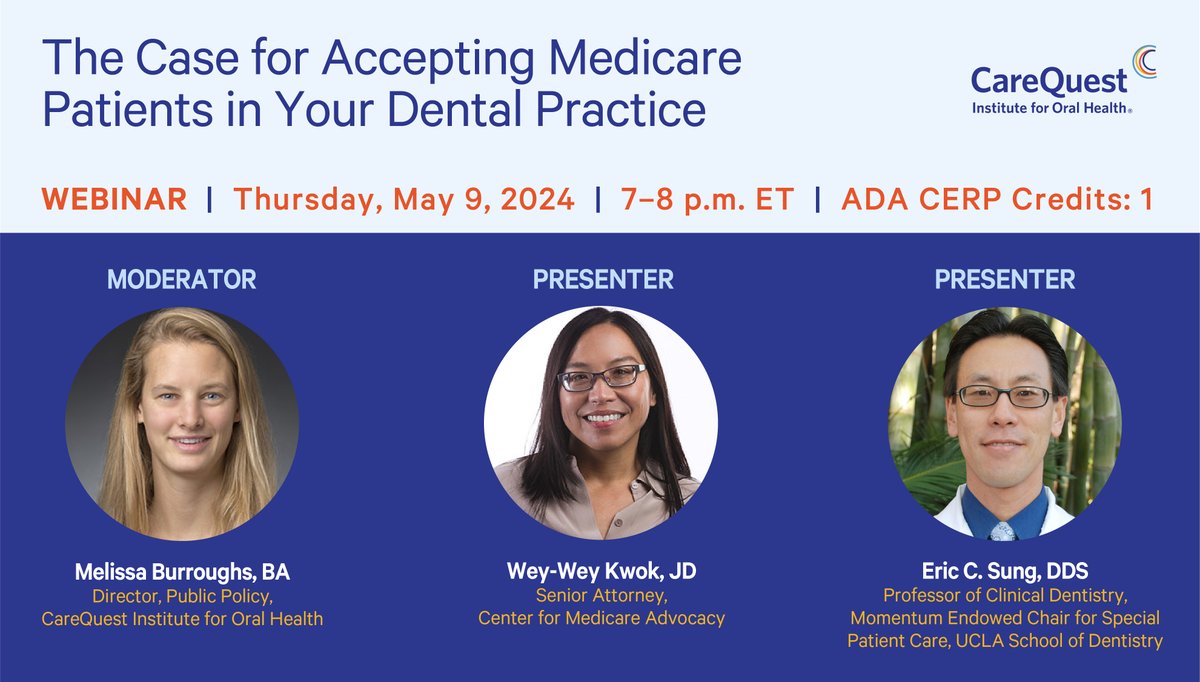 Join us TONIGHT for a timely #webinar where #dental teams and offices will learn what Medicare now covers, how they can ensure that their patients get the care they need, and how they can get reimbursed. ow.ly/tKQo50RxeG3