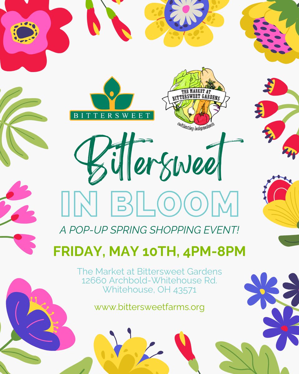 🌷 TOMORROW! 🌷 Bittersweet in Bloom features hanging baskets, seedlings, potted plants, spring and Mother’s Day gifts, and more!⁠
⁠
No tickets or RSVPs are necessary! 

#ToledoOhio #ToledoEvents #NWOhio #FlowerSale #MothersDayGifts #Autism #Nonprofit #Spring #PlantSale