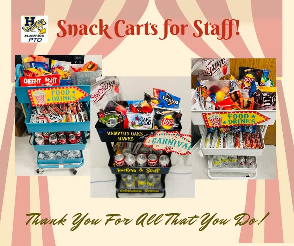 Snack carts today throughout the building for @HamptonOaksElem Teachers & Staff! Thank You for all that You Do! #TeacherAppreciationDay #TAW2024 #ThankAStaffordTeacher #StrongerTogether