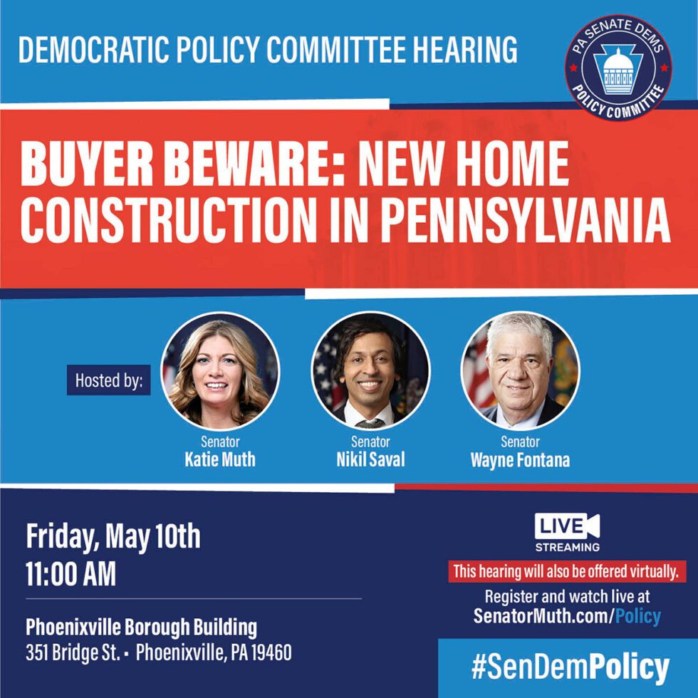 The #SenDemPolicy Committee will host a hearing on Friday highlighting the need for enhanced consumer protections & increased regulations for new home construction. Hearing hosts include @SenatorSaval & Sen. Wayne Fontana. Register for the hearing 🔻 SenatorMuth.com/policy/