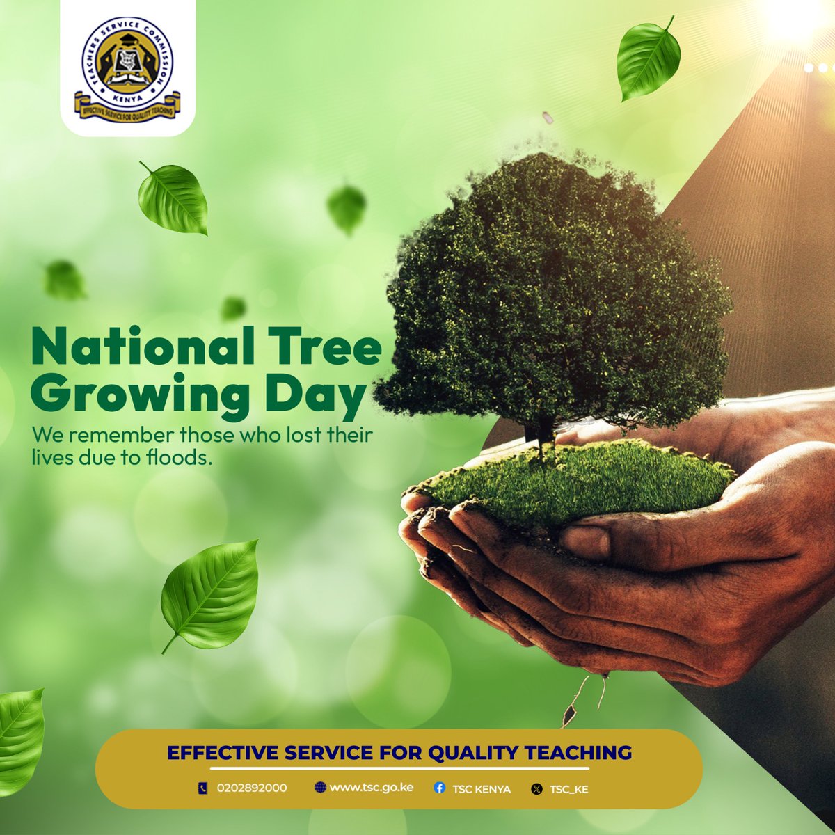 Following the gazettement of Friday 10th May 2024 as the National Tree Growing Day in honour of flood victims, all Commission employees are encouraged to join in the efforts of growing trees. We remember those who lost their lives due to floods.