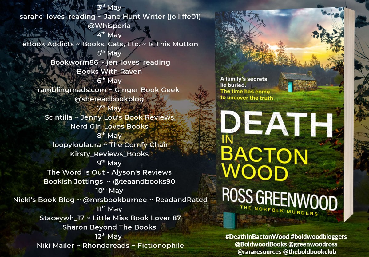 Today I am on the Blog Tour for Death in Bacton Wood (The Norfolk Murders Book 3) by @greenwoodross published by @BoldwoodBooks @rararesources Brilliant twisty story full of great likeable characters, a sinister plot and shocks all the way! Full review on facebook.com/TheWordIsNowOut