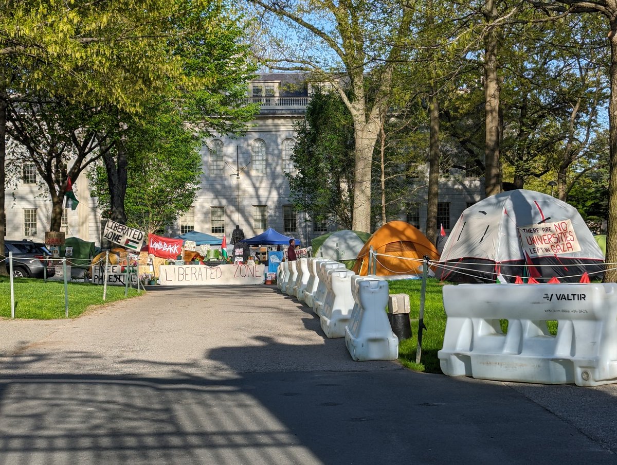 The new age is one of socially anxious introverts, which is demonstrated by the new form of demonstration.  Heh.

This is Harvard University's protest against the war against Palestine. It's quite literally sheltered.