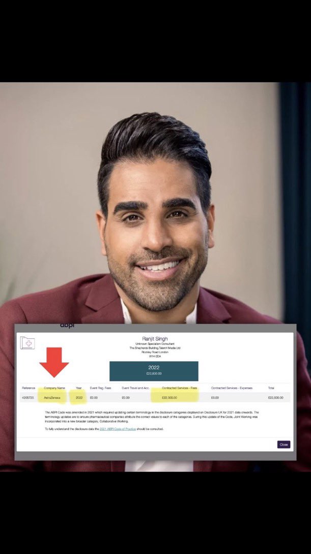 I’m a bit confused. A celebrity, Dr Ranj told everyone on mainstream morning TV that the AZ was 100% effective. But then we find out he has been paid £22,500 by Astra Zeneca. It seems a little odd to me, something like a conflict of interest search.disclosureuk.org.uk Search…