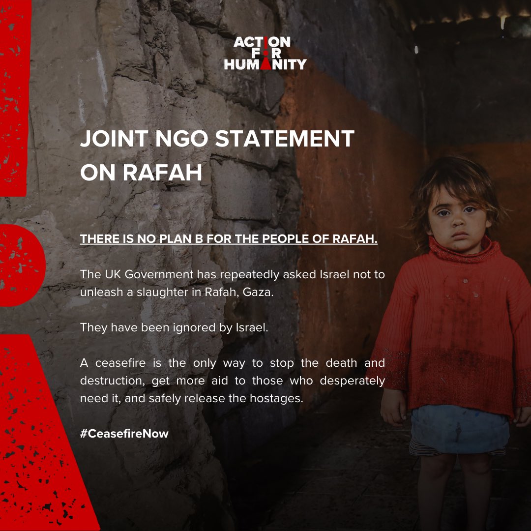 We joined @bondngo & 30 NGOs calling on the UK government to work urgently to prevent any further assault on #Rafah. As 1.4 million people in Rafah face attacks that our leaders know would be catastrophic, they must finally act to stop the slaughter. bit.ly/3yaLLSJ