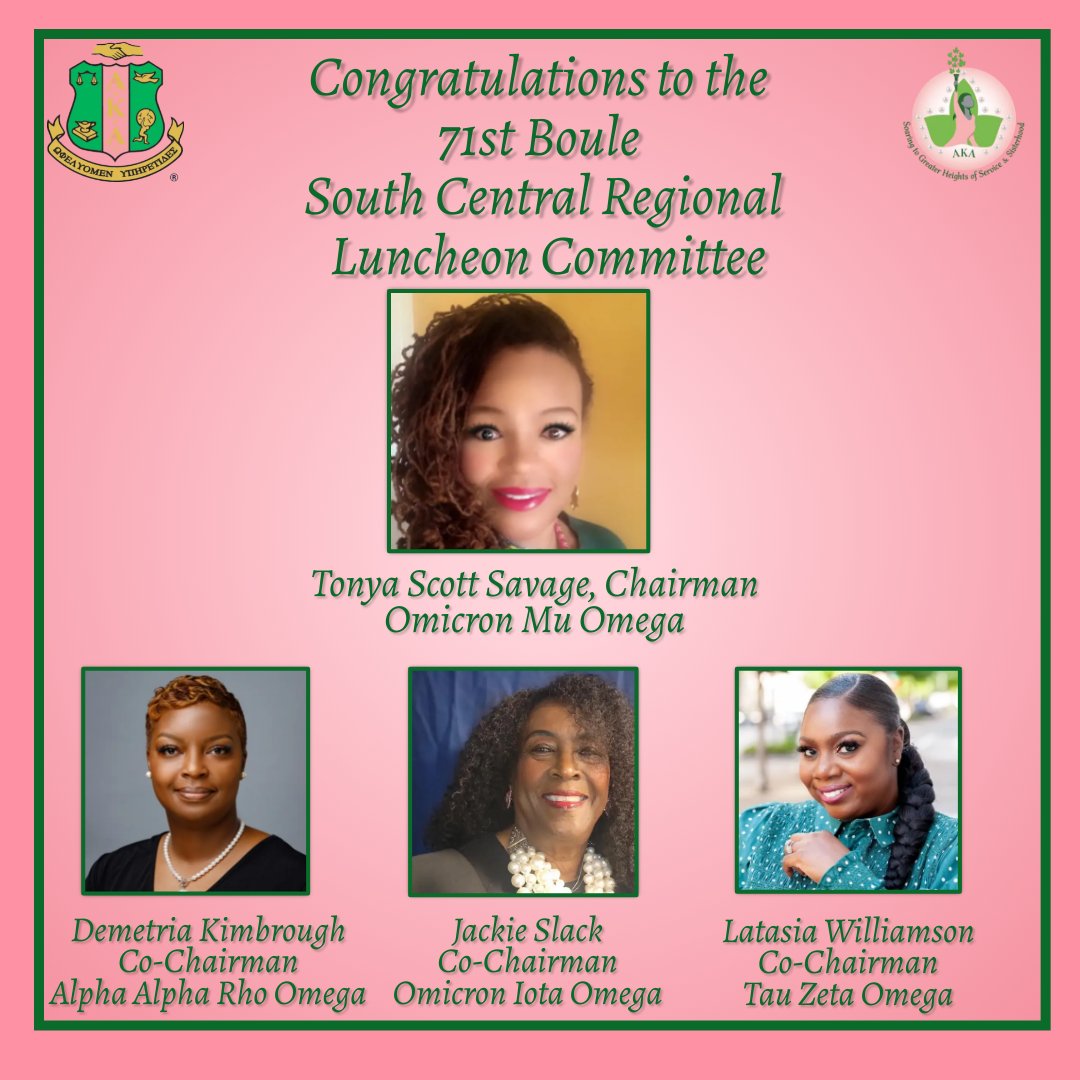 We're excited to announce the dynamic leadership team for our 71st Boule Regional Luncheon Committee! These sensational sisters will be steering our affair in Dallas for South Central! This event is sure to be memorable! #AKA1908 #WeAreSouthCentral  #SoaringWithAKA