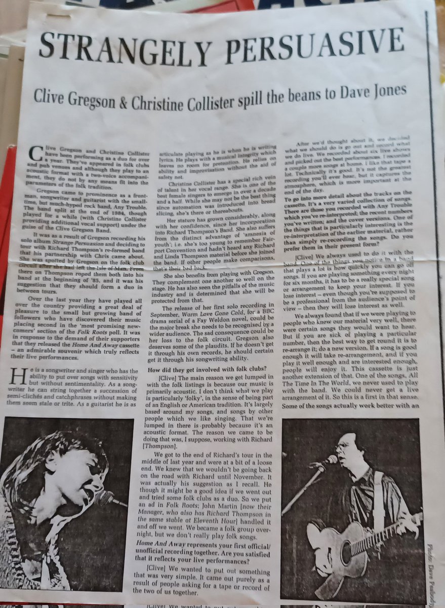 Been looking back through some old files and came across this. My first music interview with Clive Gregson and Christine Collister published in Folk Roots in 1986