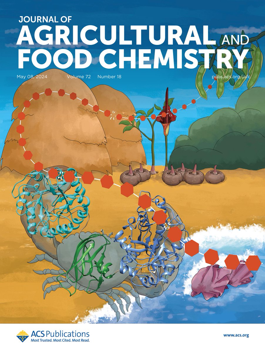 The discovery of a multidomain #mannanase with a crab-like structure containing dual-catalytic domain of the same activity is shown in this #JAFC cover. Learn more at go.acs.org/9hg