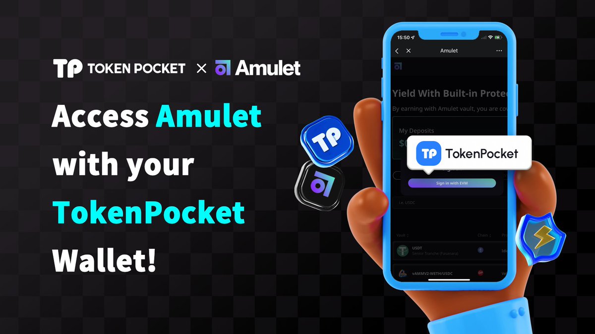🆕 @AmuletProtocol now fully supports #TokenPocket login on @solana and all the EVM networks! ✅Amulet is the first yield protocol with built-in protection. 🔥You can access Amulet with your #TokenPocket wallet. (Both Mobile Wallet and Chrome Extension)