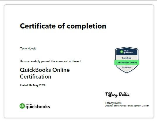 I am pleased to announce completion of QuickBooks ProAdvisor Recertification for 2024.