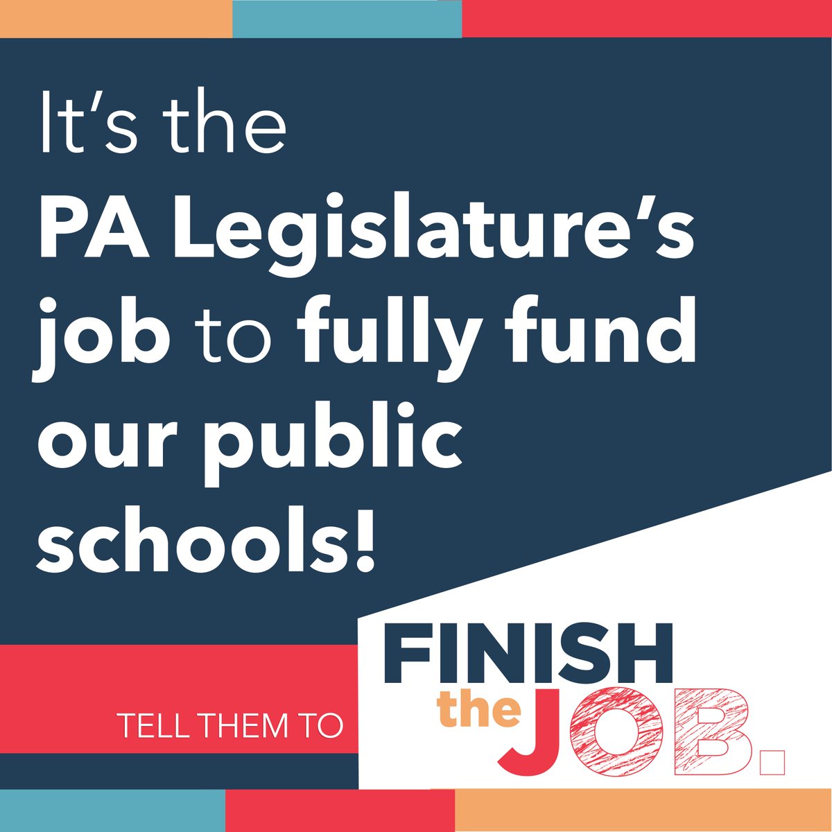 The data is clear. 

The Courts have ruled. 

There is $14B in the state’s bank accounts that would cover at least 4 yrs of fully and fairly funded education for every child in the Commonwealth, while leaving billions in the rainy day fund.

The legislature must #FinishTheJob!