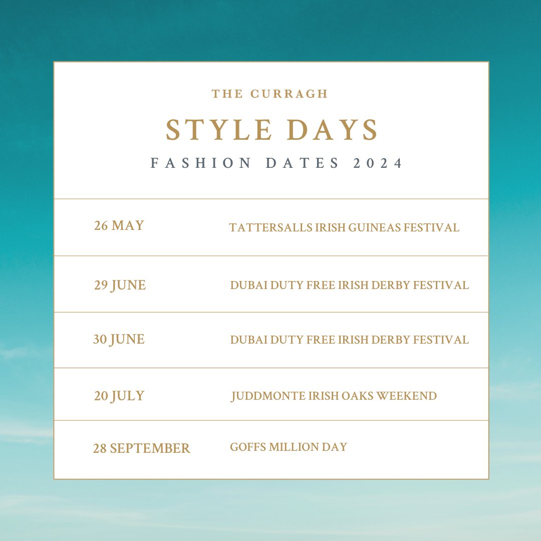 The Curragh style dates for 2024 have just been announced, and it’s time to get excited! 👗👏 Grab your calendars and mark those dates because the fashion extravaganza is just around the corner. 😮🎉 Prize updates coming your way soon! 😍