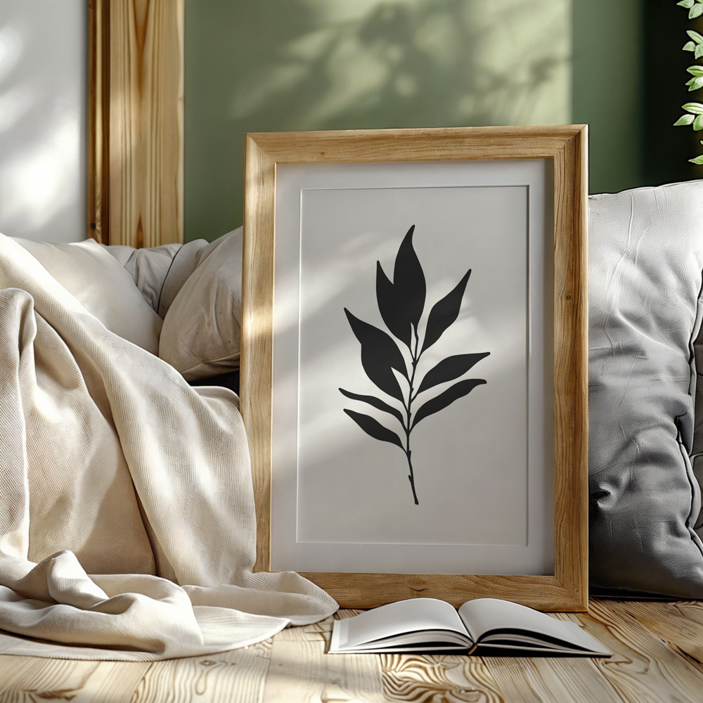 Botanical wall art illustration. Silhouette drawing. Minimalist leaf art. Printable botanical wall art drawing. papermoonartdesign.com/products/botan…