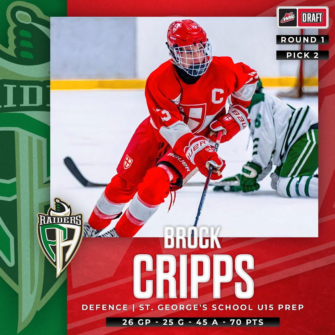With the second overall pick at the 2024 #WHLDraft, the @PARaidersHockey select Brock Cripps from @ATHLETICSaints!