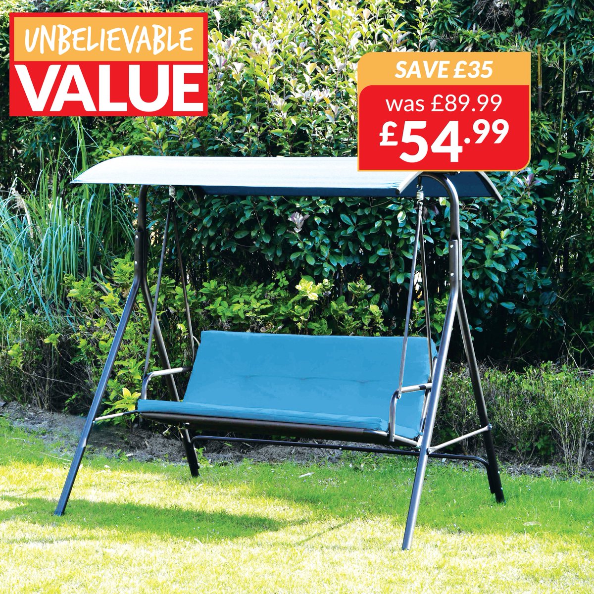 💥 UNBELIEVABLE VALUE 💥 Start swinging 😍👉 Shop today & SAVE £35 OFF the Sardina Swing, NOW only £54.99! bit.ly/4b7cSwP ✨ Cushions and canopy included! 🏃 ➡️ 🛒Available IN-STORES & ONLINE 🖱️ Click & Collect available in as little as 1 hour!