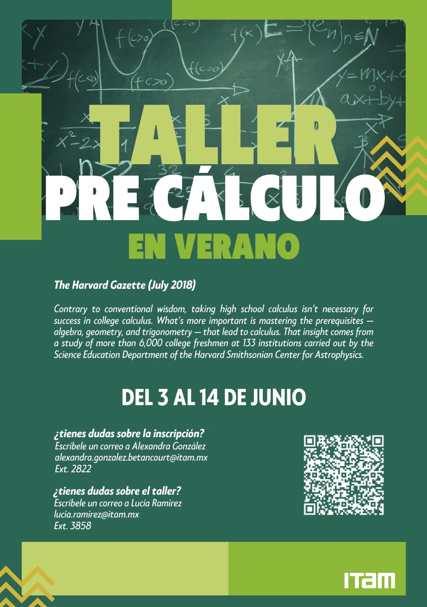 Para iniciar un buen verano: Taller de precálculo por el Departamento de Matemáticas -ITAM