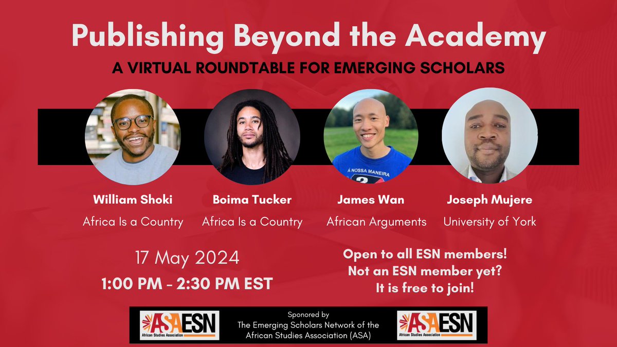 Don’t miss this free ASA ESN event for emerging scholars, Friday May 17 on publishing your work for popular audiences! Register here: ow.ly/kkNE50RAEhk