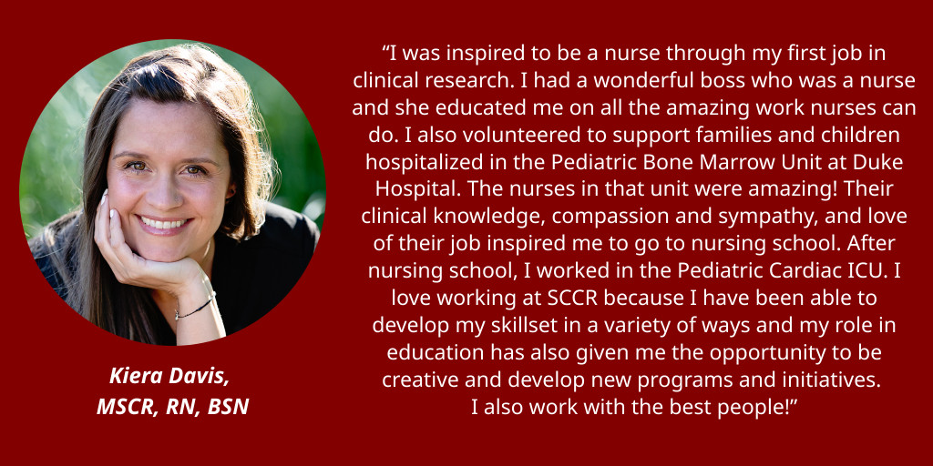 #SCCR's Kiera Davis found her path to nursing through #ClinicalResearch. Along the way, she met some incredible nurses who inspired her through their clinical knowledge & passion. It's a joy to see Kiera following in her mentors' footsteps! #NursesWeek