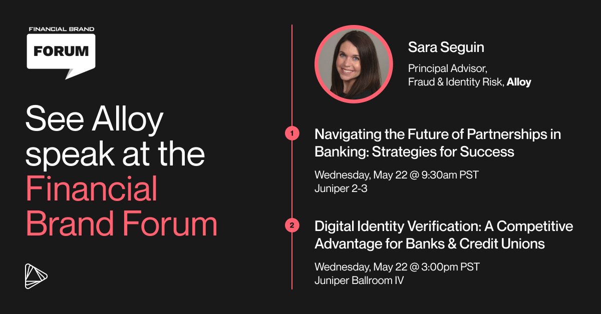 On May 22nd, find Alloy speaking at The Financial Brand Forum on banking partnerships, digital identity verification, and how to respond to rising fraud trends. financialbrandforum.com/conference-age… #fbforum #identityverification #fraud