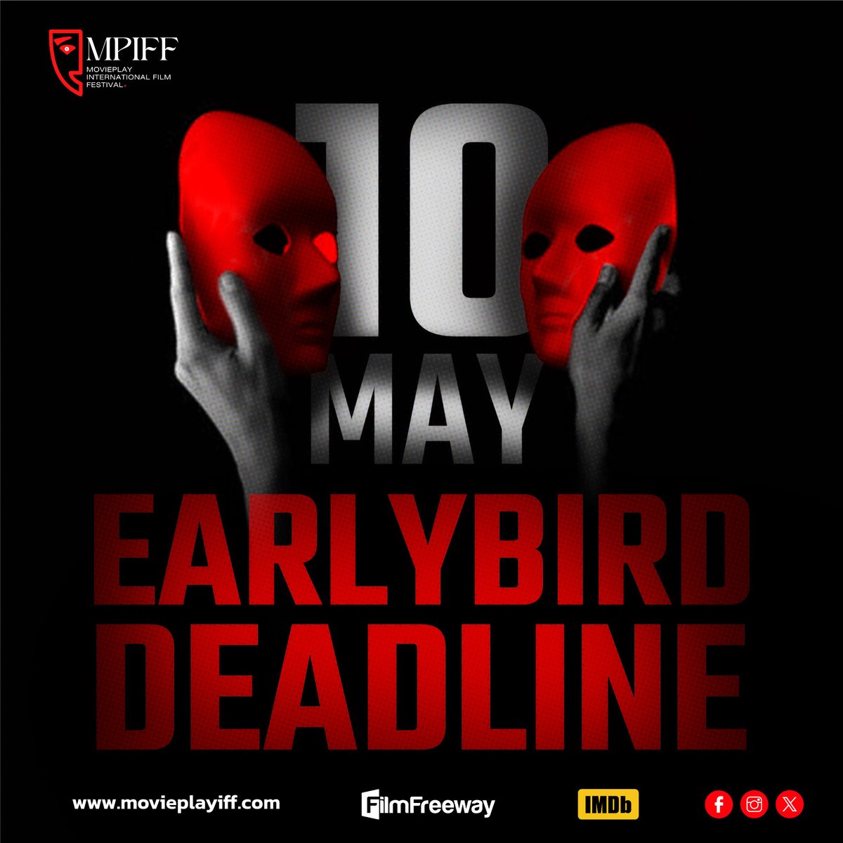 1 Day to Earlybird Deadline!! Earlybird Deadline - May 10, 2024 Entries through FilmFreeway: filmfreeway.com/MoviePlayInter…