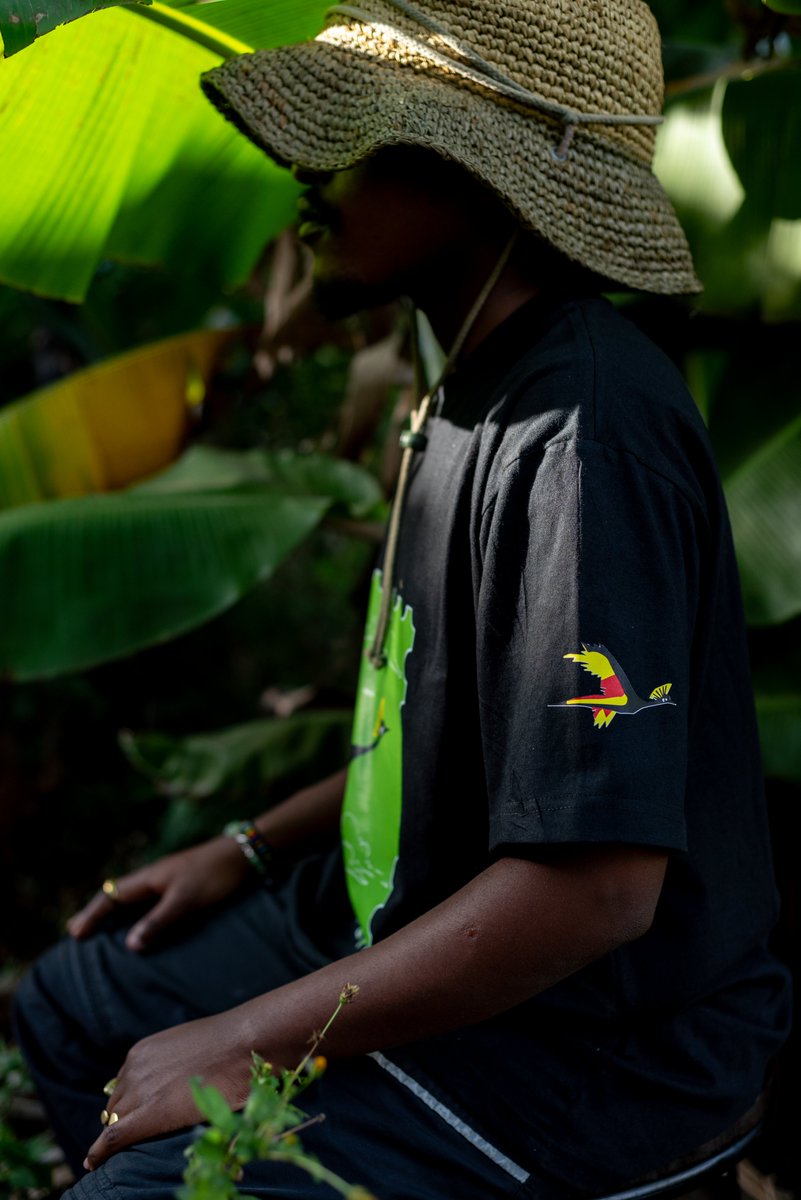 My “Not Safe In The West” collab t-shirt with @akiba_studios It features Uganda’s national bird, the Crested Crane flying home after a perilous journey with an ominous warning. modeled by @kj_karuga photography by @mumbi_muturi creative direction & styling by me
