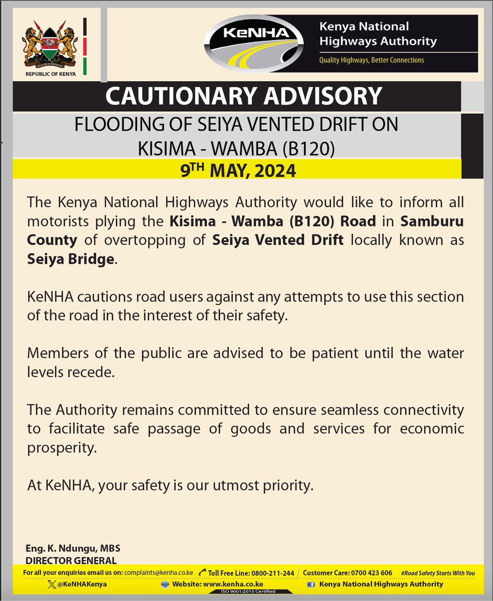 Flooding of Seiya vented drift on Kisima - Wamba Road