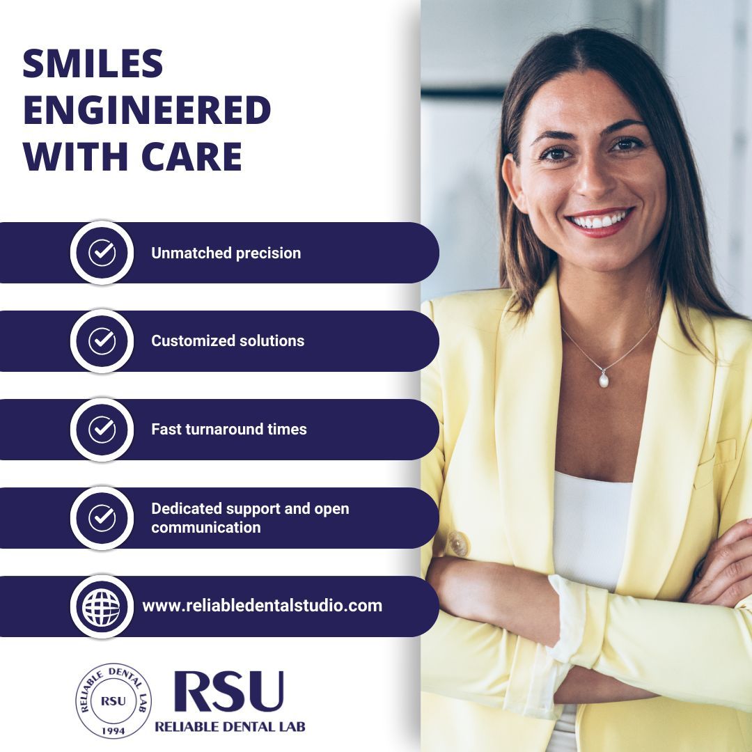 Every smile tells a story, we're dedicated to crafting smiles with care and precision. Our team of skilled technicians combines artistry, technology, and attention to detail to engineer smiles that radiate confidence and beauty.

#ReliableDentalLab #DentalLab #Precision